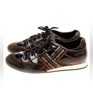 Louis Vuitton Brown Patent Leather And Suede Low Top Sneakers Size 39